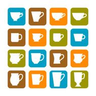 Set of flat mugs on a colored background N2