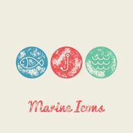 Fish Fishing Hook Waves Marine Retro Icons