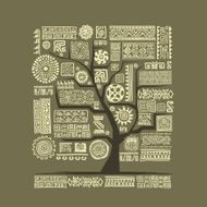 Ethnic tree with handmade ornament for your design N4