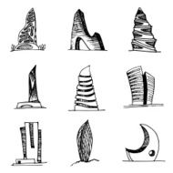 Urban architecture vector set City skyscrapers hand drawn abstract collection N2