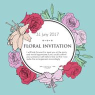Vector hand drawn lily and roses Romantic floral background for N2