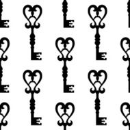 Old keys with heart shape seamless pattern