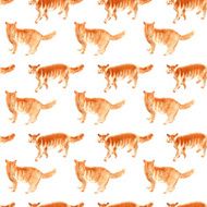 Seamless watercolor ginger cats pattern