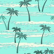 Seamless pattern with sea and palm trees Summer background N2