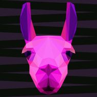 Abstract polygonal geometric bright glaring pink llama portrait for design