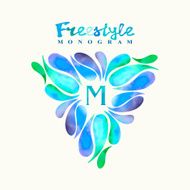 Vintage inspired watercolor freestyle monogram frame template N5