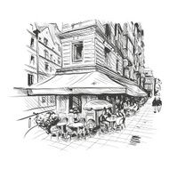 Hand drawn Paris outdoor cafe vector illustration N4