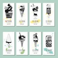 Stickers of various types ice cream Black and white