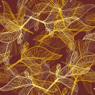 Leaves contours on brown background floral seamless pattern hand-drawn Vector N2