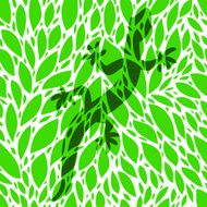 Green gecko lizard shadow silhouette over leaves seamless pattern