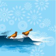 Pair of Robins On Seamless Background Illustration N2