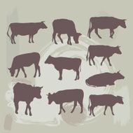 cow set silhouette on grunge background vector