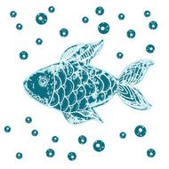Blue grunge fish on white vector illustration