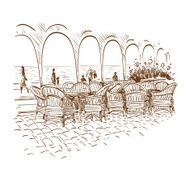 Hand drawn cafe outdoor