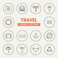 Set of round and outlined travel icons