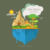 Stop Burning forests on globe flat concept design