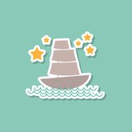 Marine ship sailboat stars on blue background Modern style flat