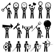 Business Man Businessman Using Various Objects Pictogram