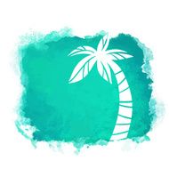 Watercolor square paint stain and coconut palm tree