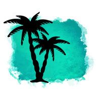 Watercolor paint stain and coconut palm trees N2