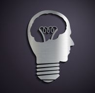 Flat metallic logo bulb of a human head