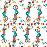 Clowns on unicycle juggling with balls Seamless background pattern N2