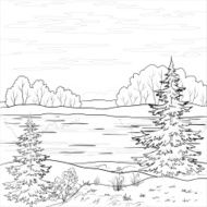 Landscape Forest river outline