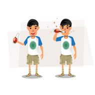 teen drink a soda from bottle refresh concept - vector N2