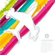 Flight airplane silhouette and rainbow stripes watercolor background Vector illustration