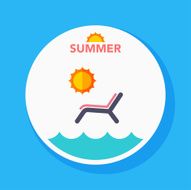 sunbathing flat icon with long shadow on circle background