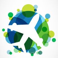 Flight airplane and planet background Abstract vector logo design template