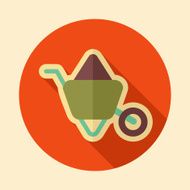 Wheelbarrow carts retro flat icon with long shadow