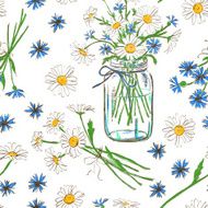 Seamless pattern with chamomile and cornflowers