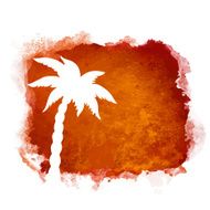 Watercolor coffee paint stain and coconut palm tree N2