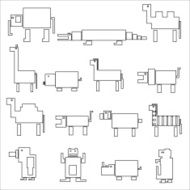 black square outline digital simple retro animals eps10