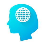 Woman head icon with a world globe N2