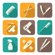 hairdresser tools white flat style icons set N2