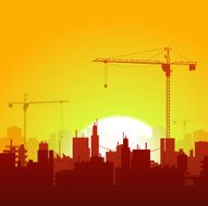 Sunrise Cranes And Construction Background