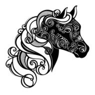 Vector Decorative Black Horse with Patterned Mane