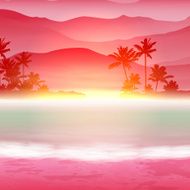 Background with sea and palm trees Sunset time N2