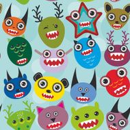 Cute cartoon muzzle Monsters seamless pattern on blue background Vector