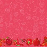 Set of red fruits and vegetables on light background