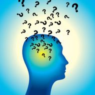 Human head with question mark tags Illustration