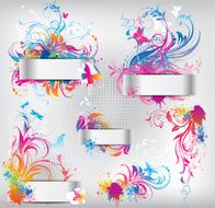 Set of banners with floral ornament