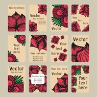 Colourful business cards with doodling flowers in tattoo style
