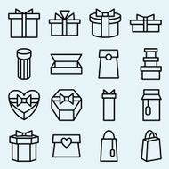 Set of linear icons packaging and gift box N2