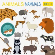 Animals mammals icon set Vector flat style N4