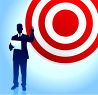 Bull&#039;s eye target background with business executive