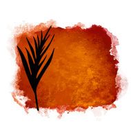 Watercolor coffee paint stain and leaves