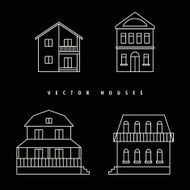 Houses Set drawn white outline on a black background
